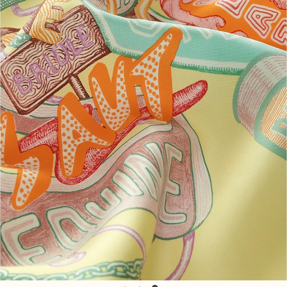 Never used/worn Hermes Chevaloscope Neon scarf. 100% silk. - Picture 3 of 10